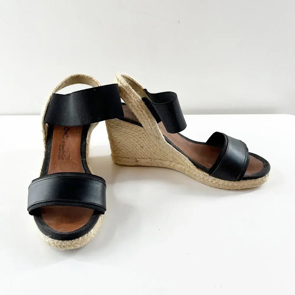 Dalson Leather Slip On Wedge Espadrilles Slingback Sandals Black 37 / US 6.5